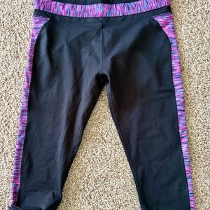 Fabletics Black Leggings with Pink & Purple Space-Dye Trim